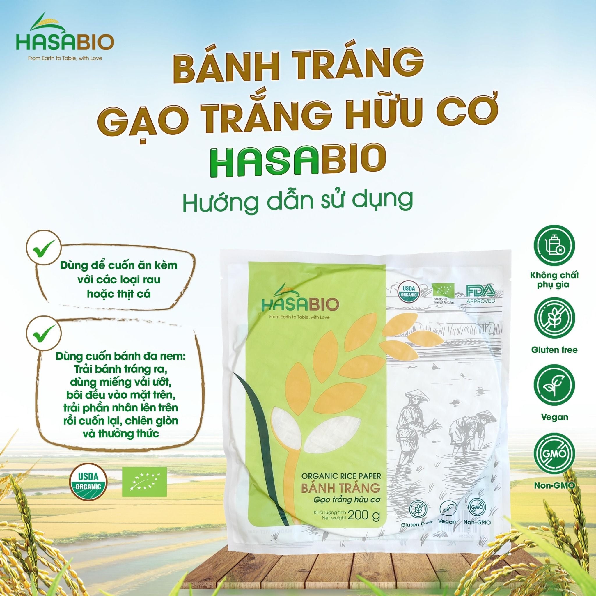 Bánh tráng gạo trắng hữu cơ Hasa Bio 200g