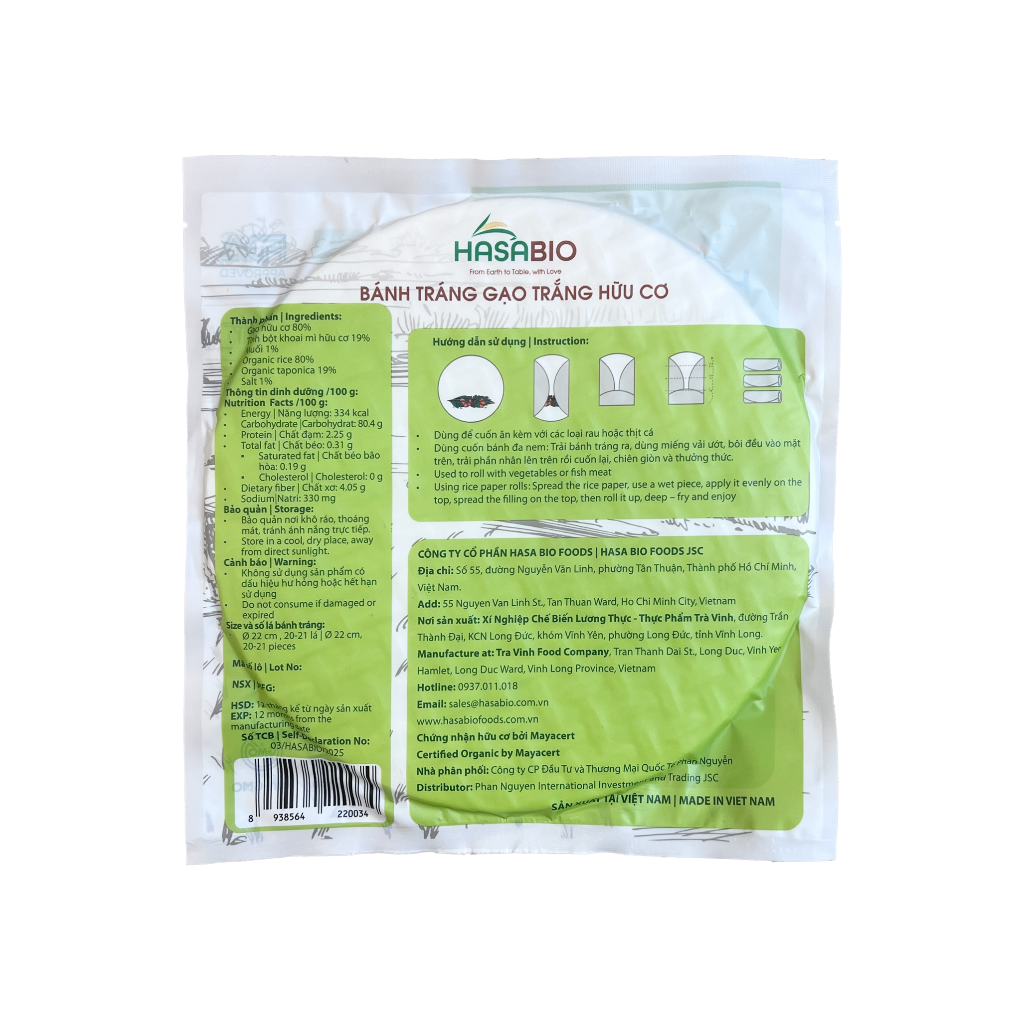 Bánh tráng gạo trắng hữu cơ Hasa Bio 200g