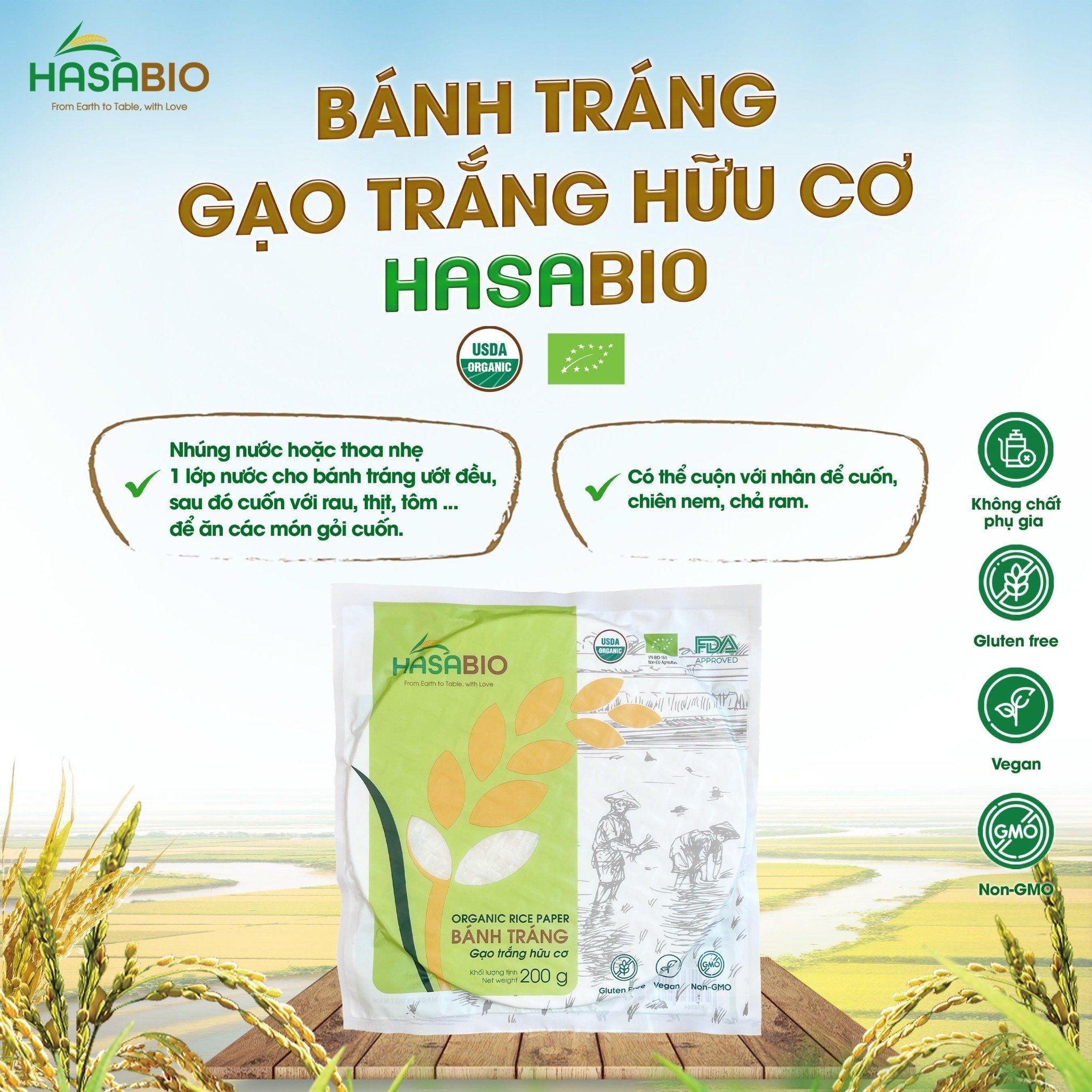 Bánh tráng gạo trắng hữu cơ Hasa Bio 200g