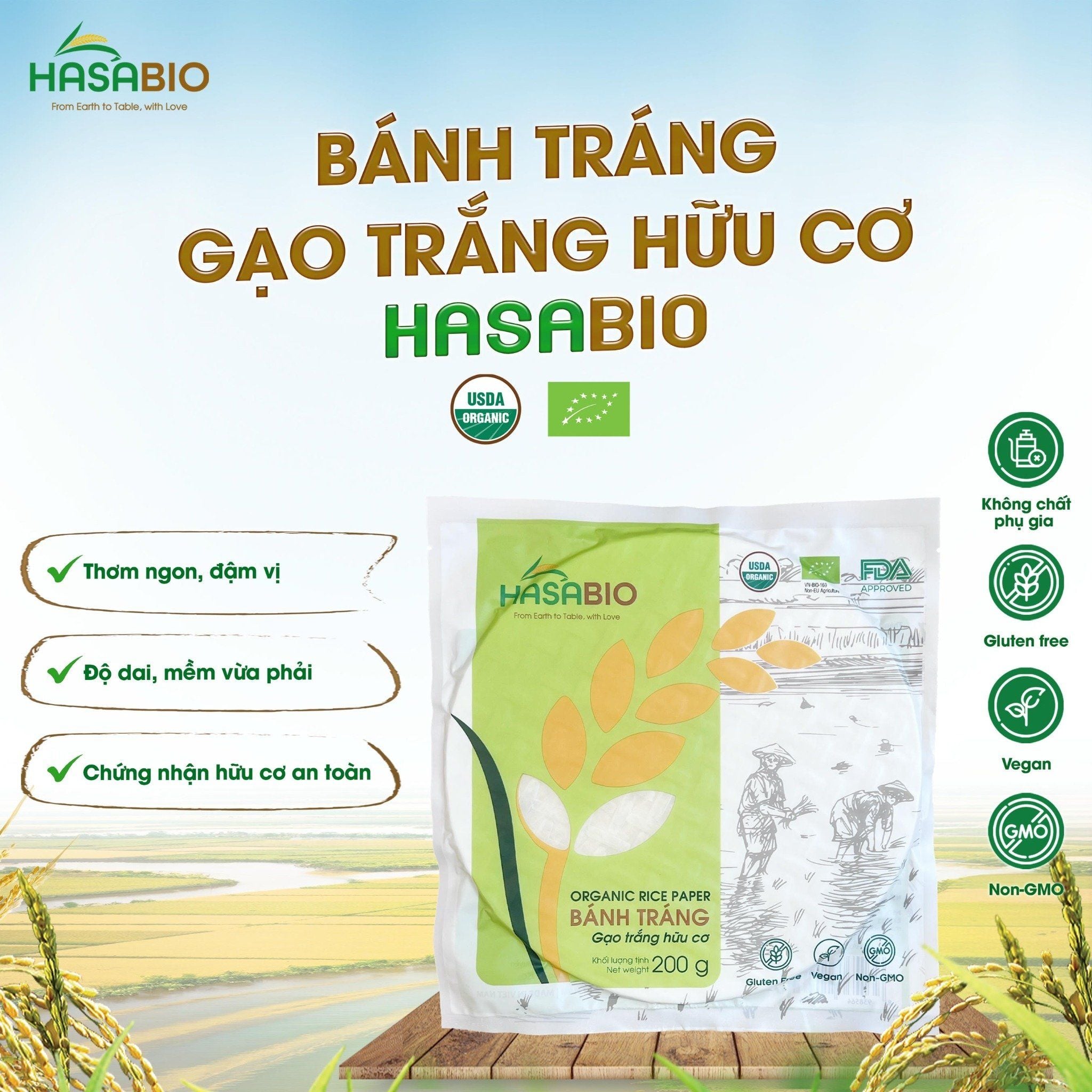 Bánh tráng gạo trắng hữu cơ Hasa Bio 200g