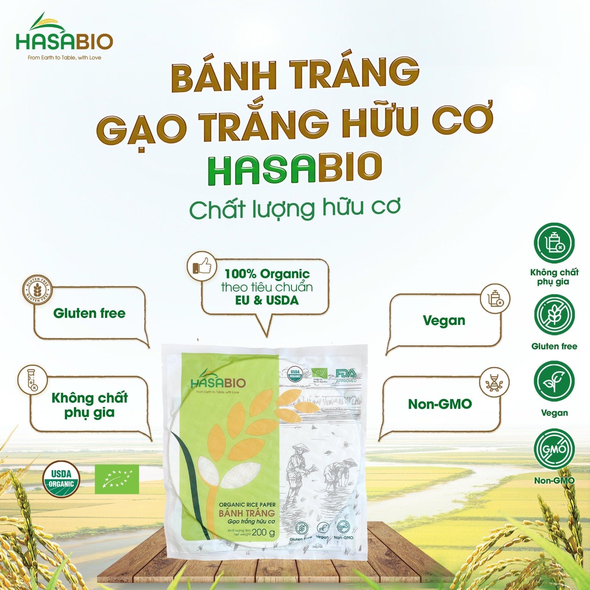 Bánh tráng gạo trắng hữu cơ Hasa Bio 200g