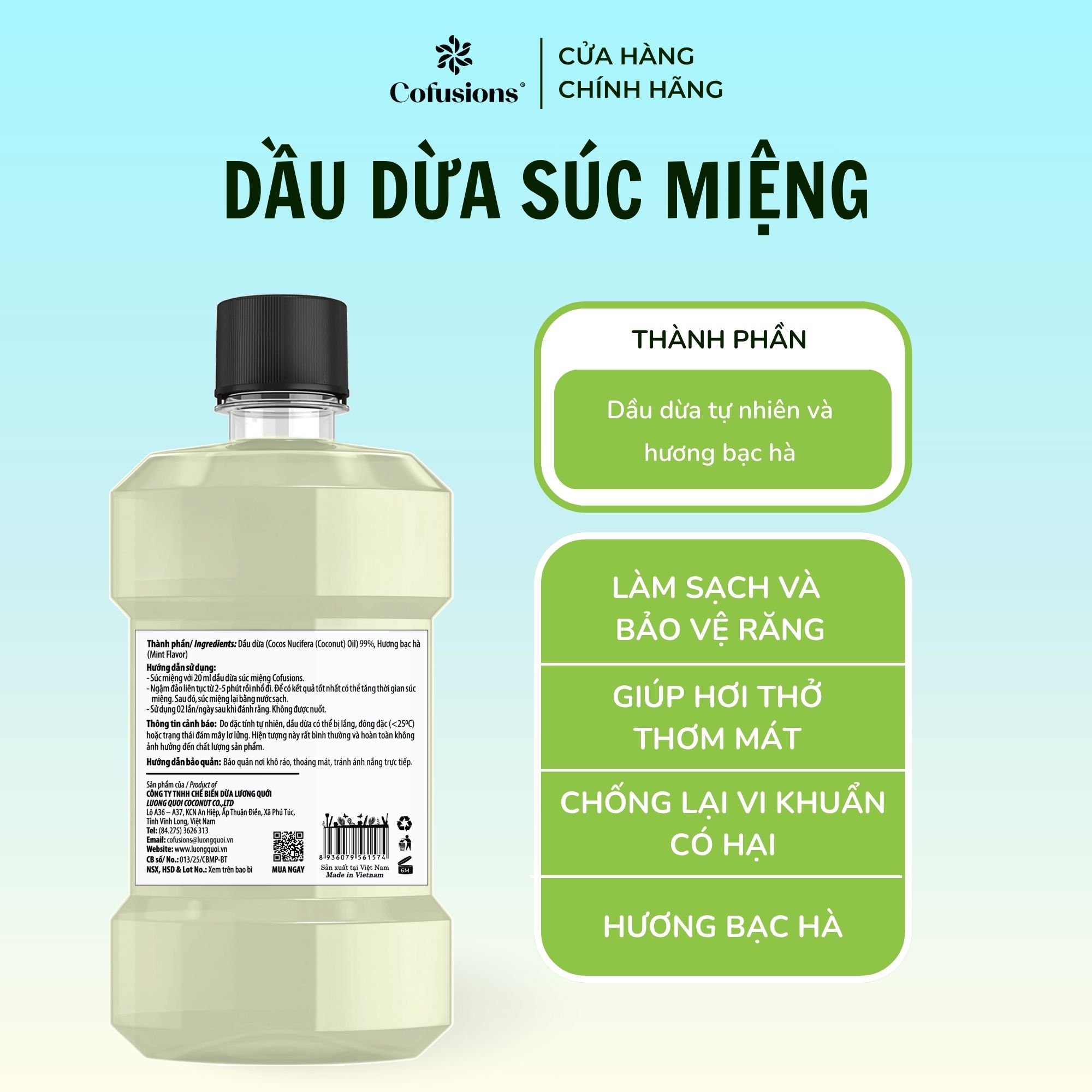 Dầu dừa súc miệng hương bạc hà 225ml