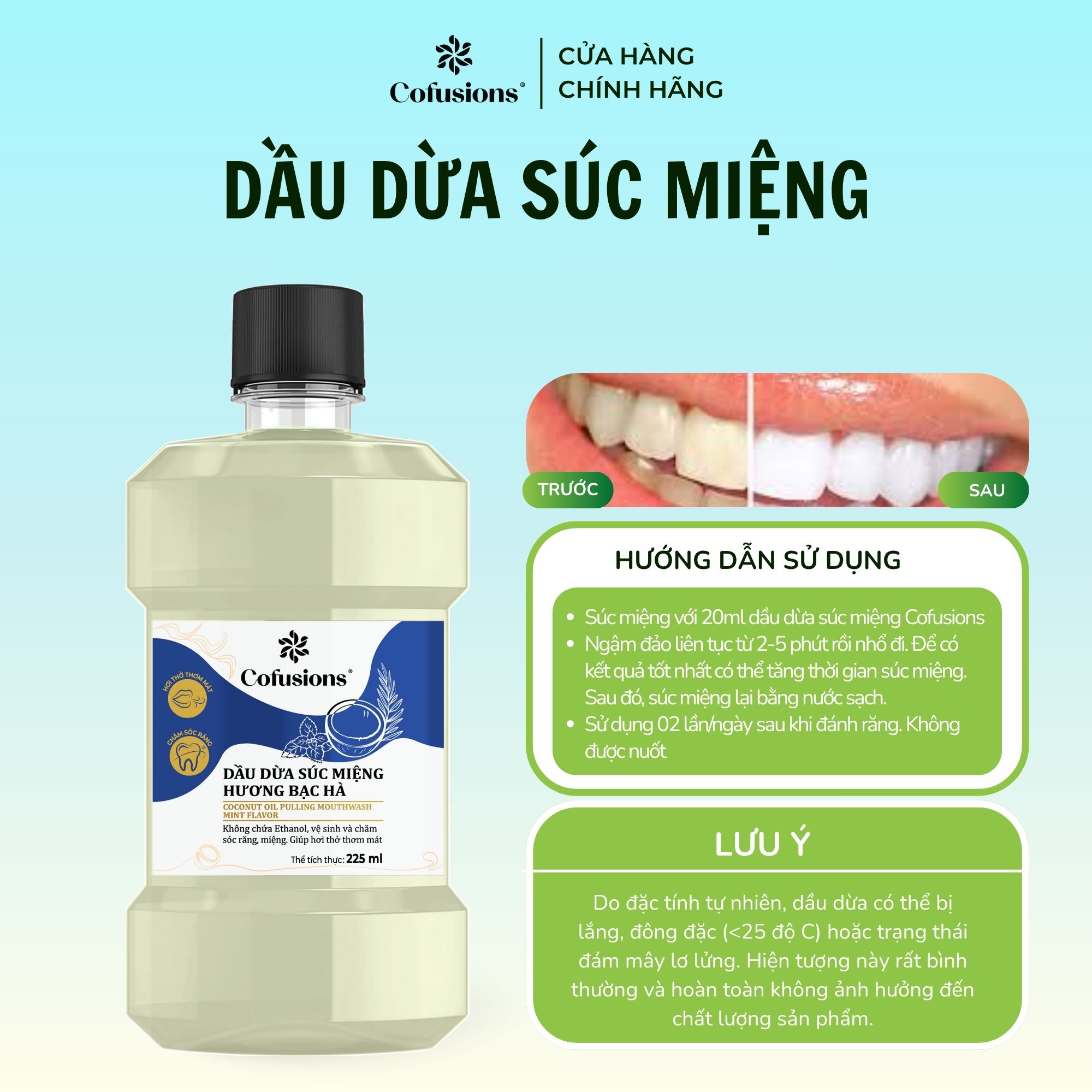 Dầu dừa súc miệng hương bạc hà 225ml