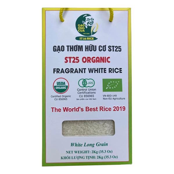 Gạo ST25 Ông Cua hữu cơ chuẩn USDA, EU hộp 2kg