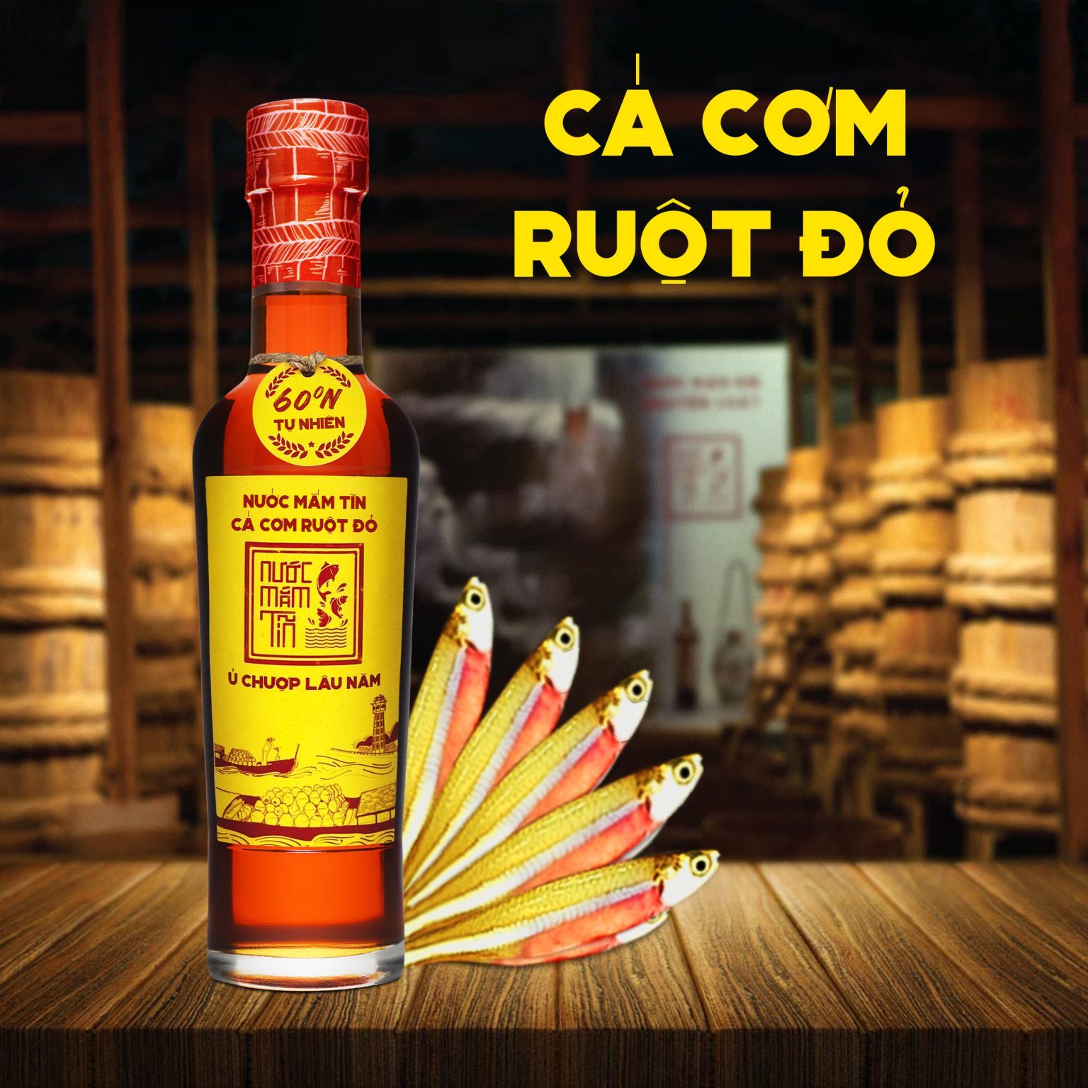 Nước mắm cá cơm ruột đỏ 60N chai thuỷ tinh 250ml