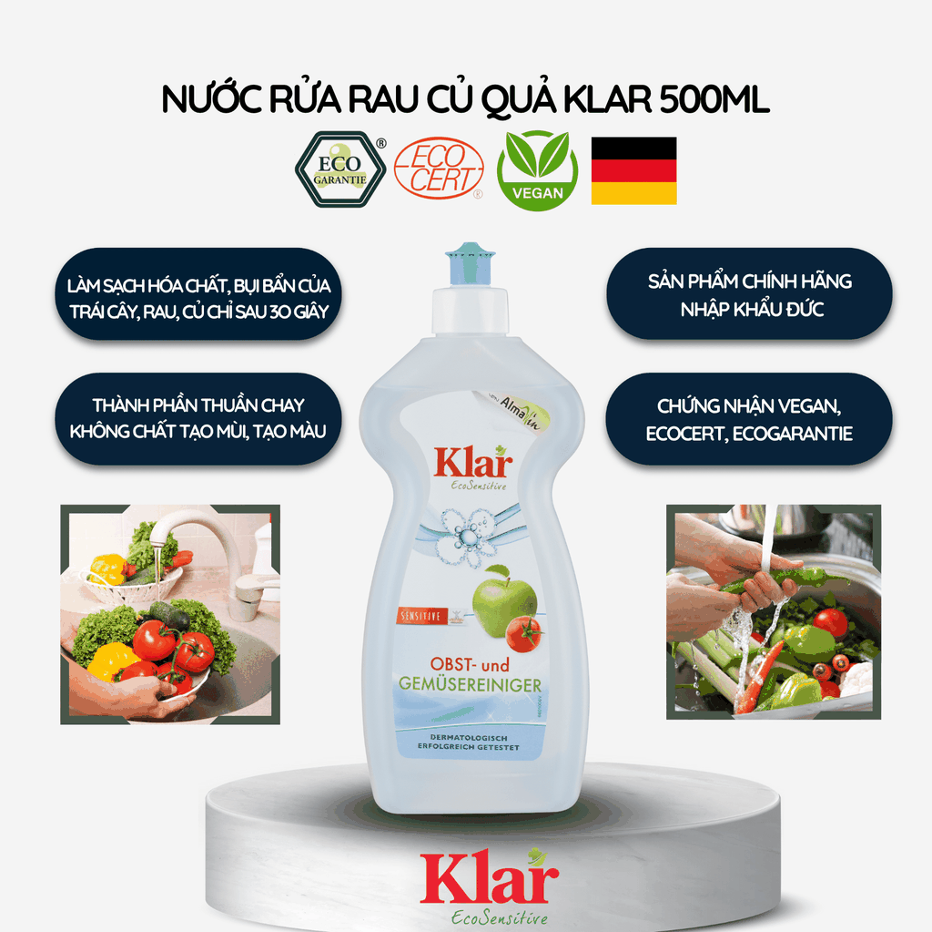 Nước rửa rau củ quả Klar (500ml)