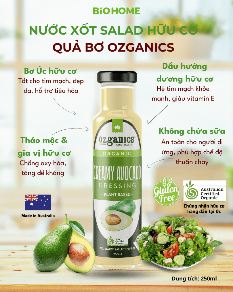 Nước xốt salad hữu cơ quả bơ Ozganics (250ml)