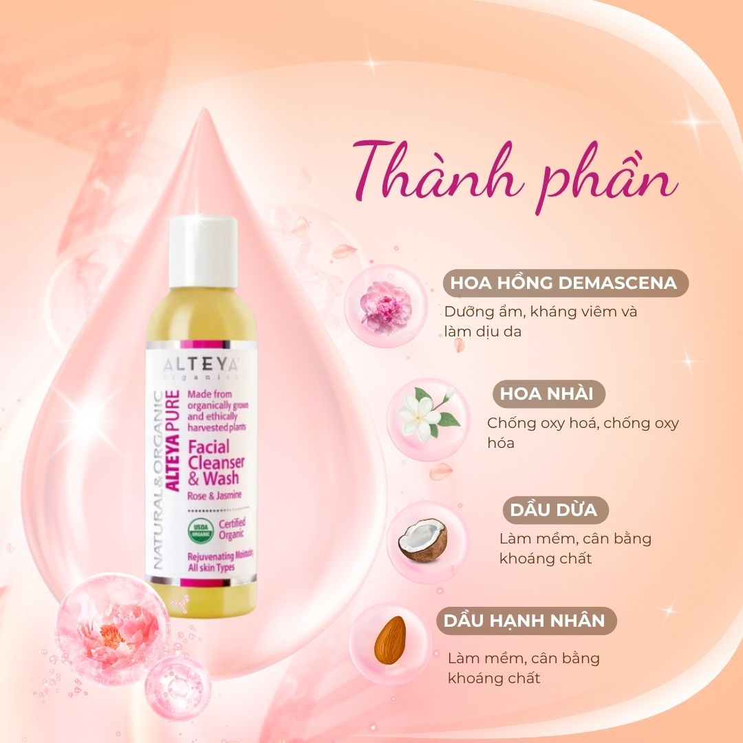 Sữa rửa mặt hoa hồng và nhài hữu cơ Alteya 150ml