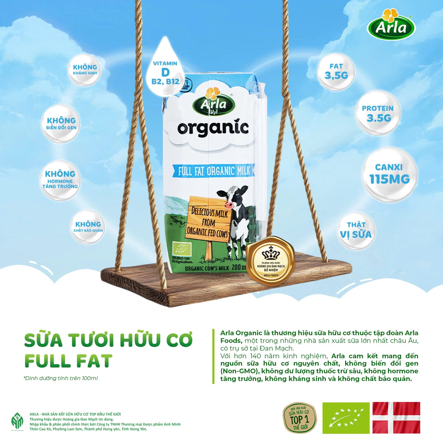 Sữa tươi hữu cơ Arla FULL FAT