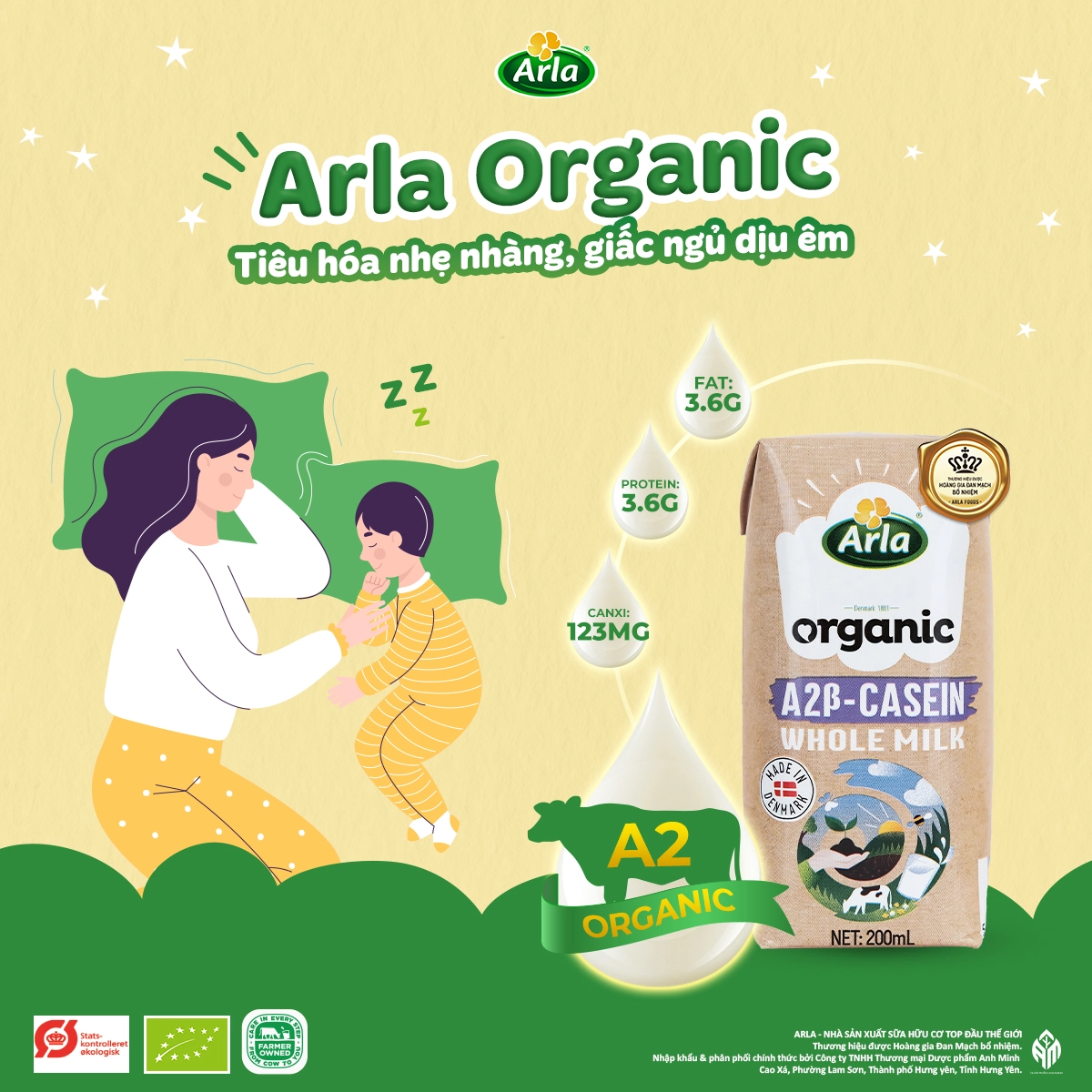 Sữa tươi nguyên kem hữu cơ Arla (đạm A2) 200ml