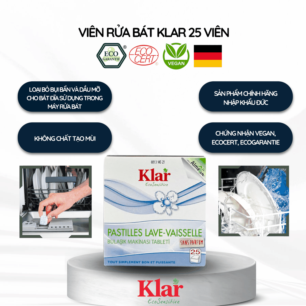 Viên rửa bát Klar (25V*20g)