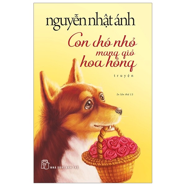 Con chó nhỏ mang giỏ hoa hồng