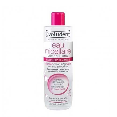 Nước tẩy trang không cồn Evoluderm Micellar Cleansing Water 500ml làm sạch, dịu da