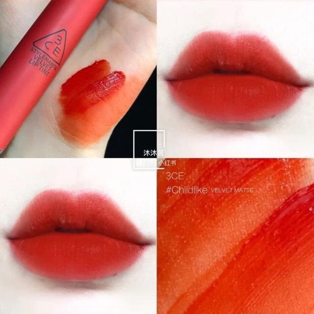 Son kem lì 3CE Velvet Lip Tint 4g lên môi cực mịn, chuẩn tone màu