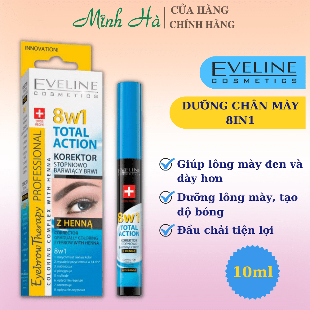 Dưỡng chân mày Eveline 8B1 Total Action Eyebrow Therapy 10ml dày sau 14 ngày