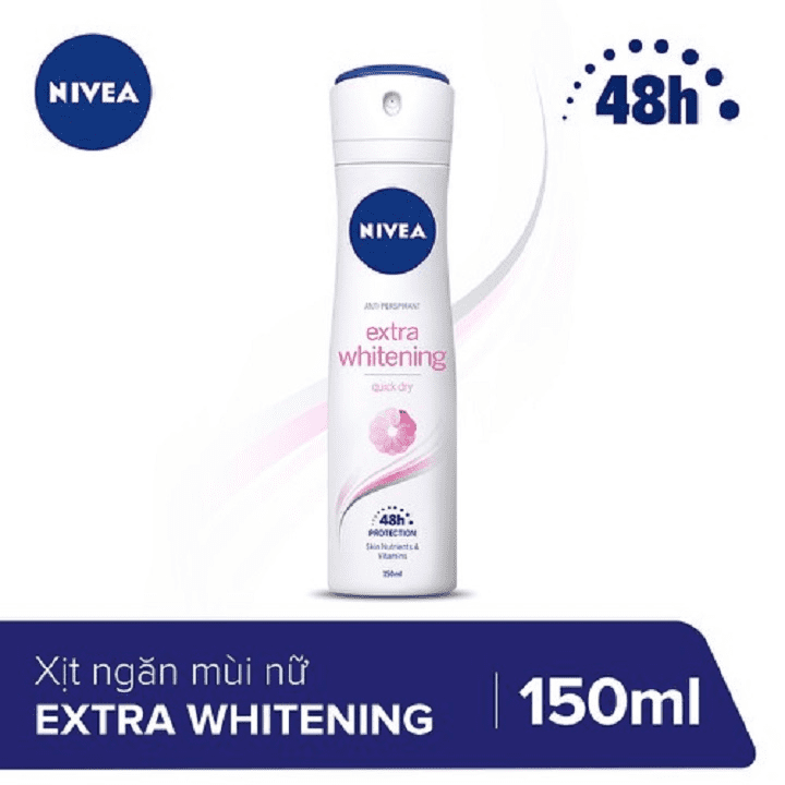 Xịt khử mùi nữ trắng mịn mờ vết thâm Nivea Extra Whitening 150ml giảm tiết mồ hôi ngăn mùi hiệu quả