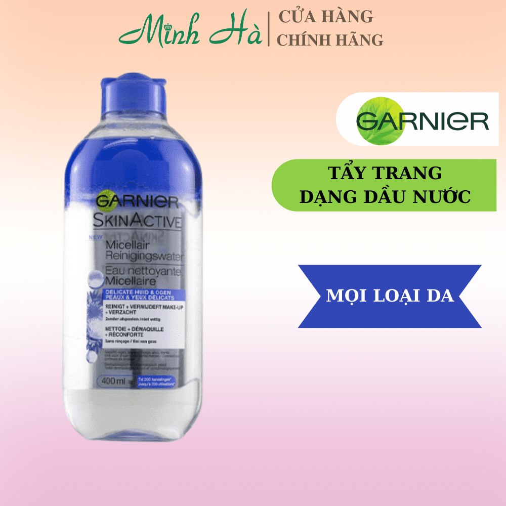 Tẩy trang Garnier Cleansing Water 400ml đủ màu vàng, hồng, xanh lá, xanh dương, đỏ giúp làm sach da dịu nhẹ