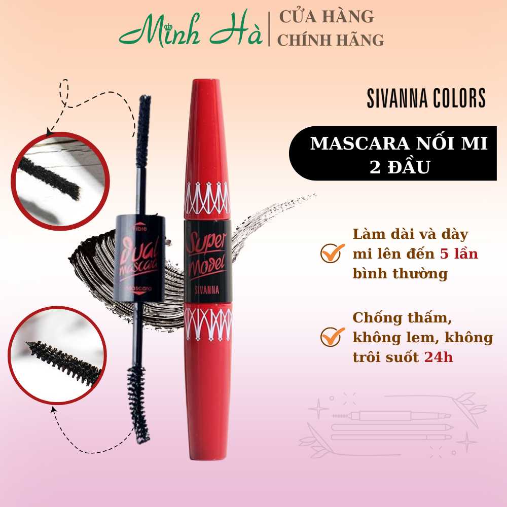 Mascara 2 đầu Sivanna Colors Super Model 5X Long Deep Black 4.5g uốn cong và làm dày, dài mi