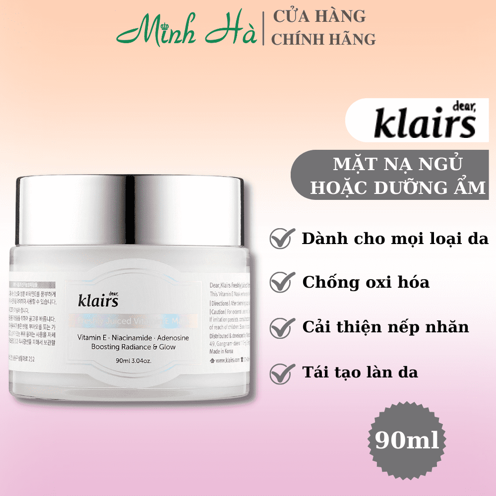 Mặt nạ ngủ & kem dưỡng ẩm Klairs Fresh Juiced Vitamin E Mask 90g giúp làm sáng da, tái tạo da