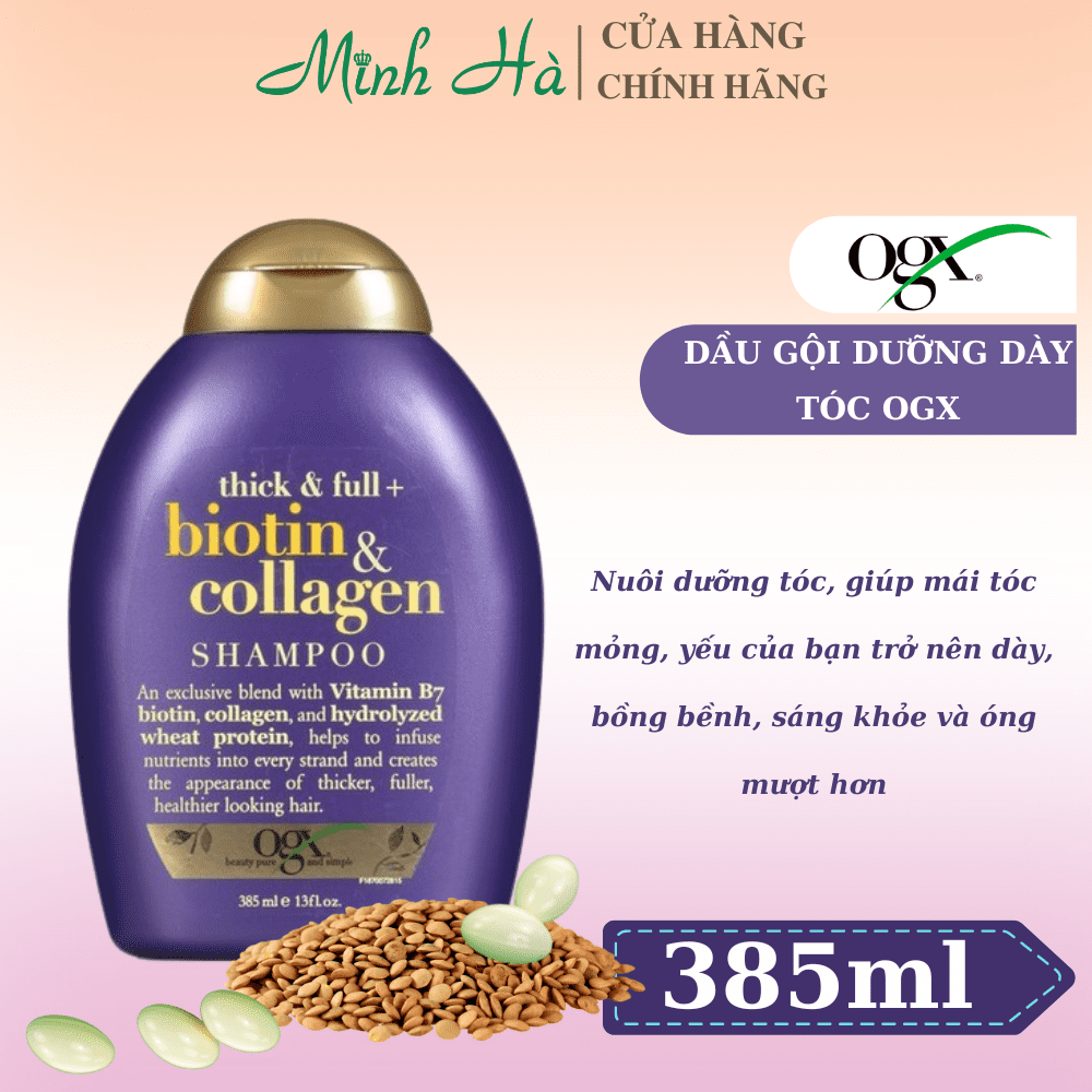 Combo 2 chai dầu gội xả Biotin Collagen Thick & Full OGX 385ml bản Mỹ dưỡng mọc tóc, giảm gãy rụng