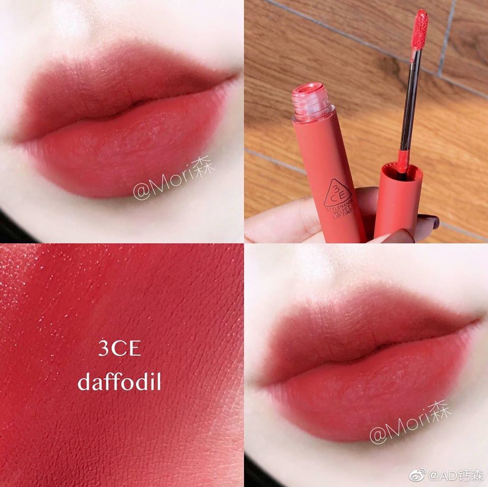 Son kem lì 3CE Velvet Lip Tint 4g lên môi cực mịn, chuẩn tone màu