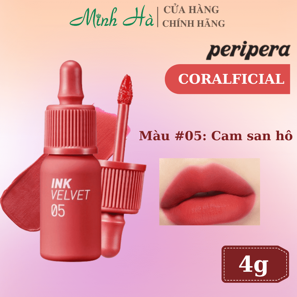 Son kem lì Ink Velvet Peripera 4g lên môi mượt bền màu