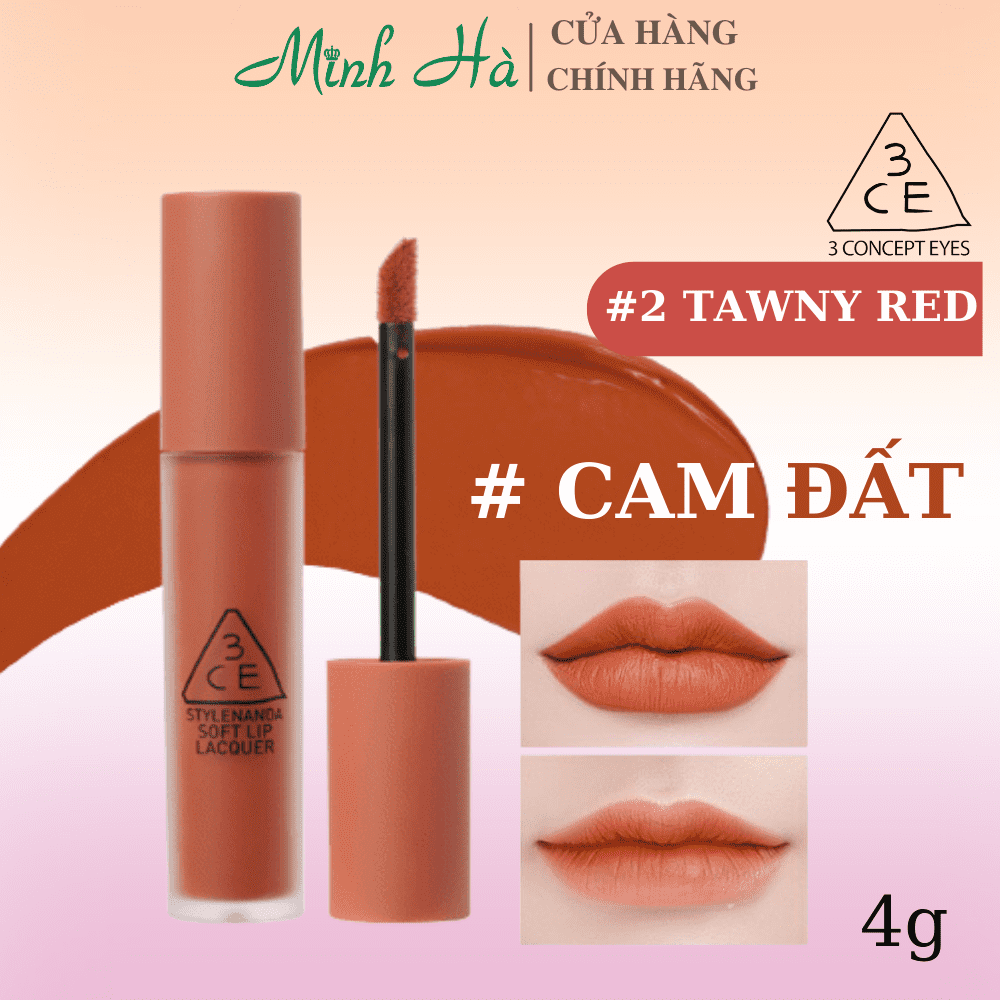 Son kem lì 3CE Soft Lip Lacquer 4g không kén da, lâu trôi