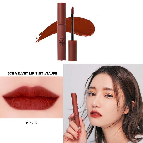 Son kem lì 3CE Velvet Lip Tint 4g lên môi cực mịn, chuẩn tone màu