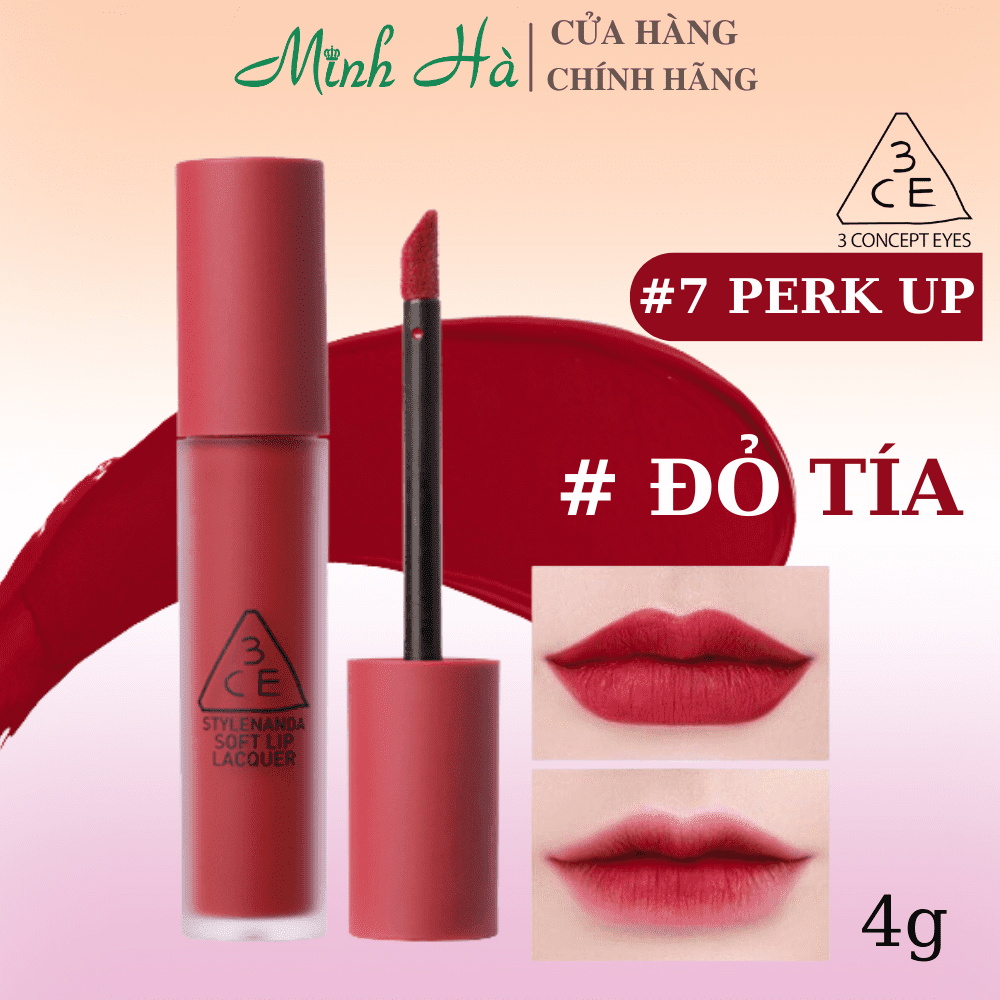 Son kem lì 3CE Soft Lip Lacquer 4g không kén da, lâu trôi