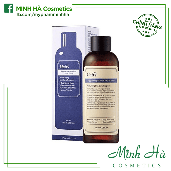 Nước hoa hồng Klairs Supple Preparation Toner 180ml không mùi và mùi thảo dược dành cho mọi loại da