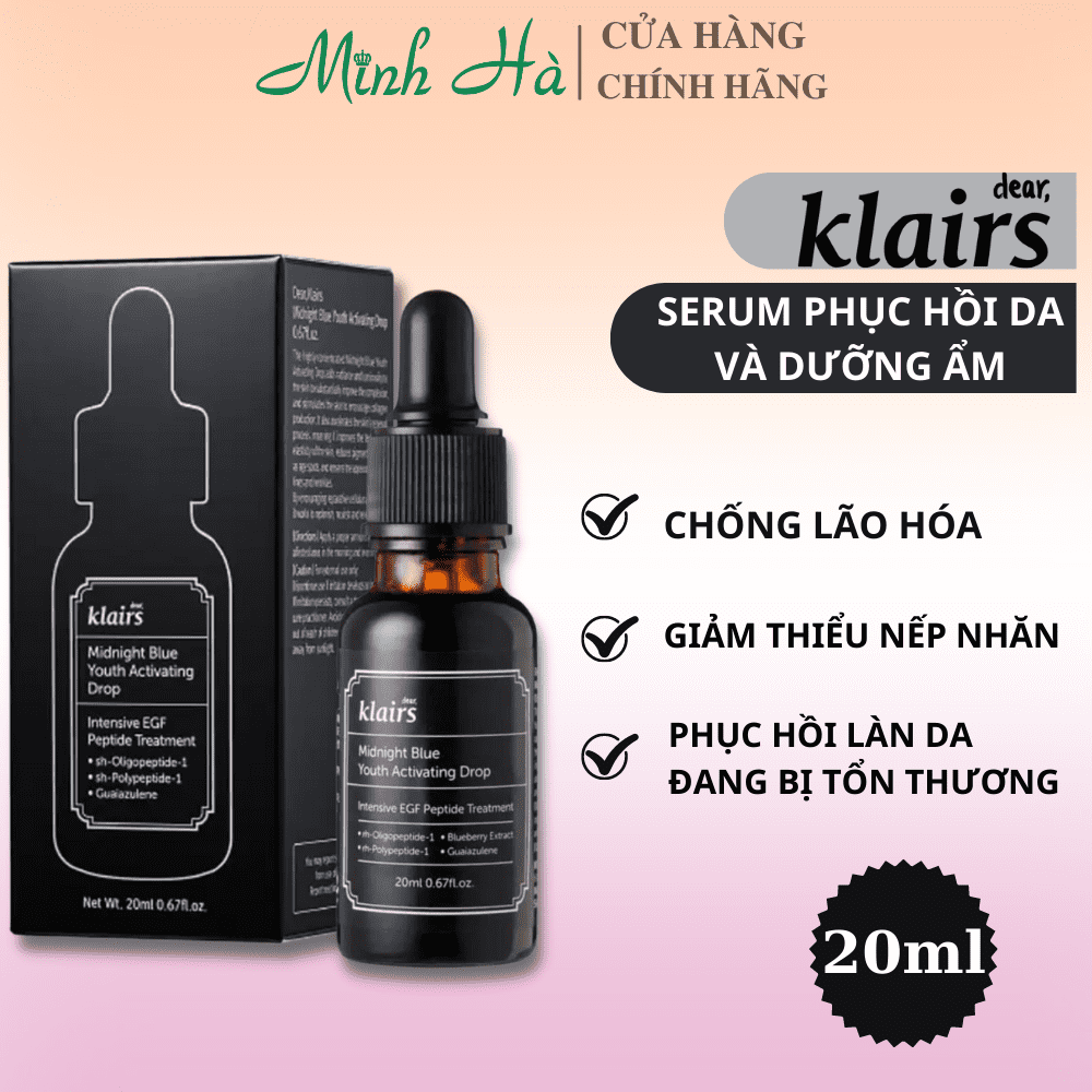 Serum Klairs Midnight Blue Youth Activating Drop 20ml giúp dưỡng ẩm và phục hồi da