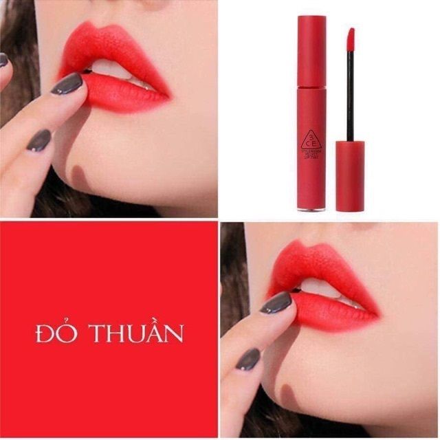 Son kem lì 3CE Velvet Lip Tint 4g lên môi cực mịn, chuẩn tone màu