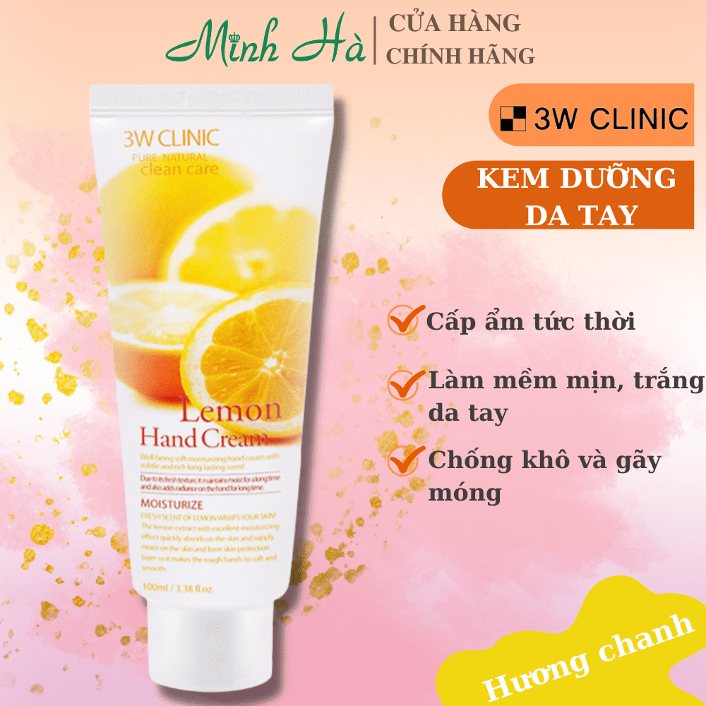 Kem dưỡng da tay 3W Clinic Moisturizing Hand Cream 100ml nuôi dưỡng da ẩm mượt, căng mịn và trắng sáng