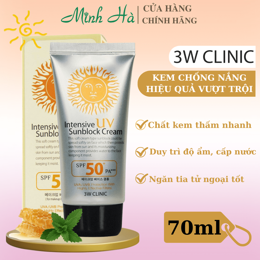 Kem chống nắng 3W Clinic Intensive UV Sunblock Cream SPF 50 PA+++ 70ml hiệu quả chống nắng vượt trội