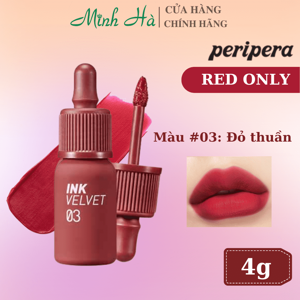 Son kem lì Ink Velvet Peripera 4g lên môi mượt bền màu