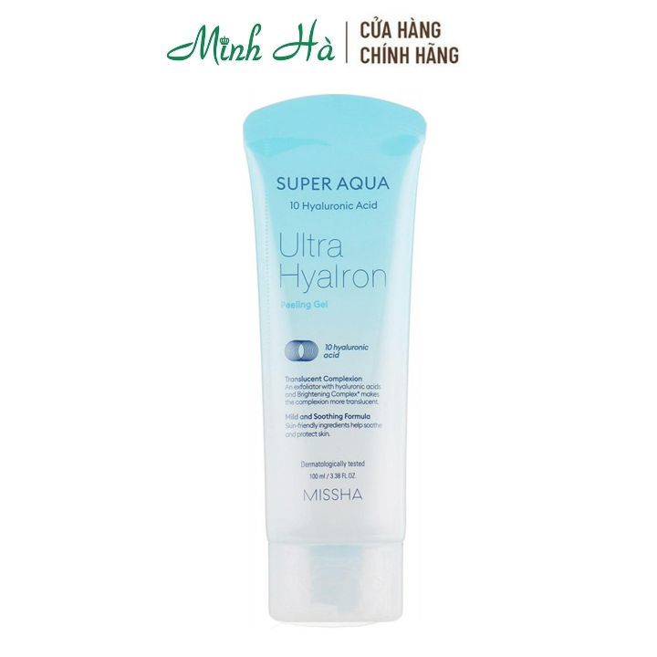 Tẩy da chết Missha Super Aqua 10 Hyaluronic Acid Ultra Hyalron Peeling Gel 100ml làm sạch bụi bẩn gây tắc nghẽn da