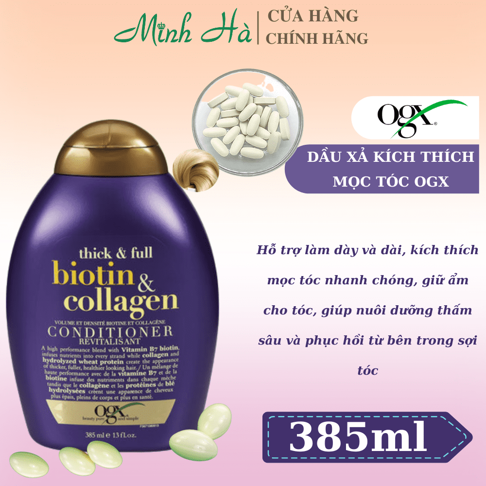 Combo 2 chai dầu gội xả Biotin Collagen Thick & Full OGX 385ml bản Mỹ dưỡng mọc tóc, giảm gãy rụng