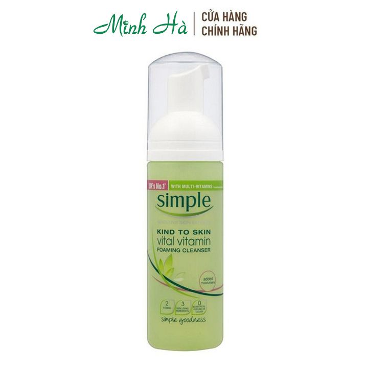 Sữa rửa mặt tạo bọt Simple Kind To Skin Vital Vitamin Foaming Cleanser 150ml dành cho da nhạy cảm