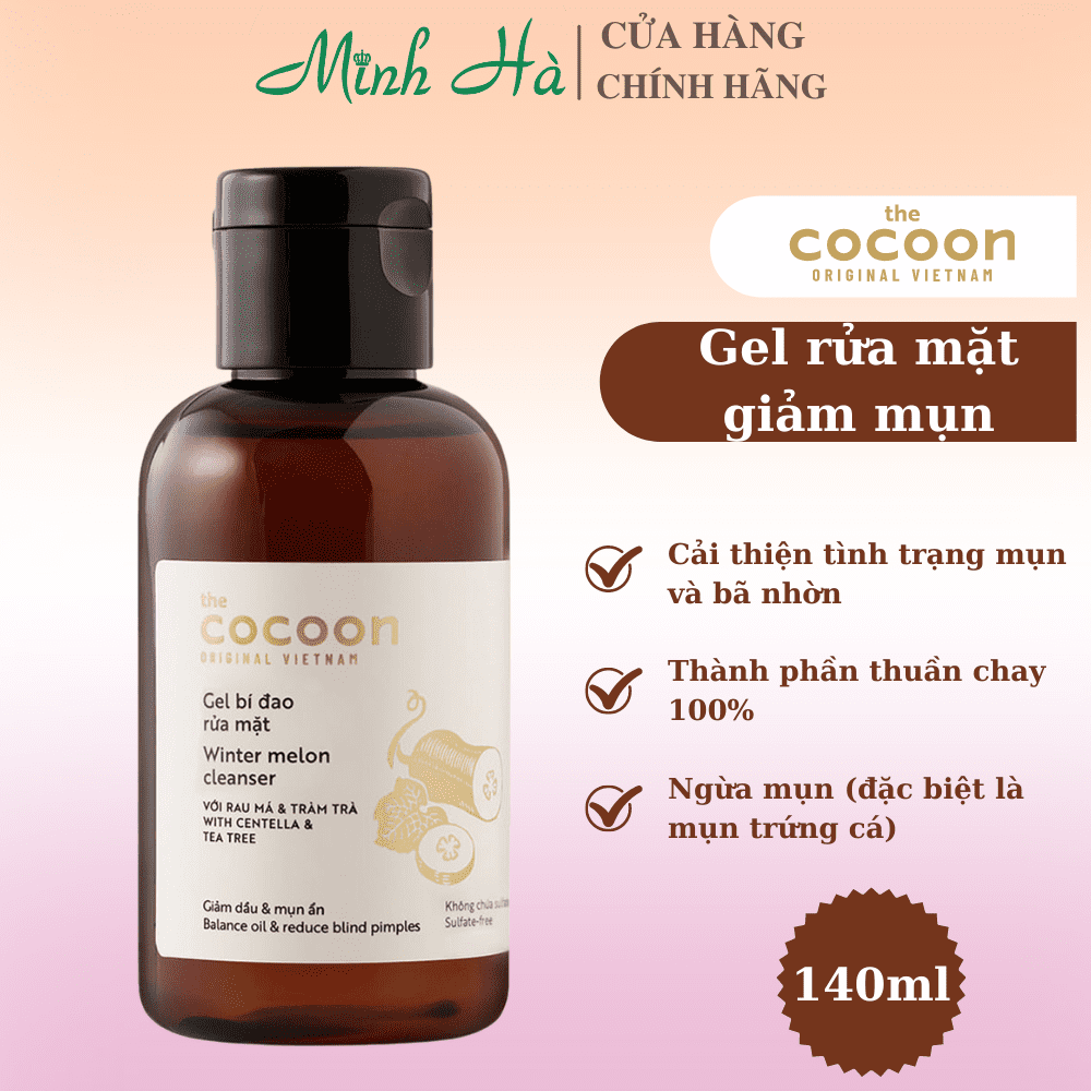 Gel bí đao rửa mặt Cocoon Winter Melon Cleanser 140ml giảm dầu và mụn ẩn, không chứa sulfate