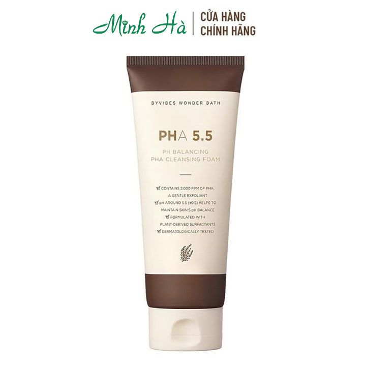 Sữa rửa mặt Byvibes Wonder Bath PHA 5.5 PH Balancing PHA Cleansing Foam 150ml giúp làm sạch các tế bào da chết