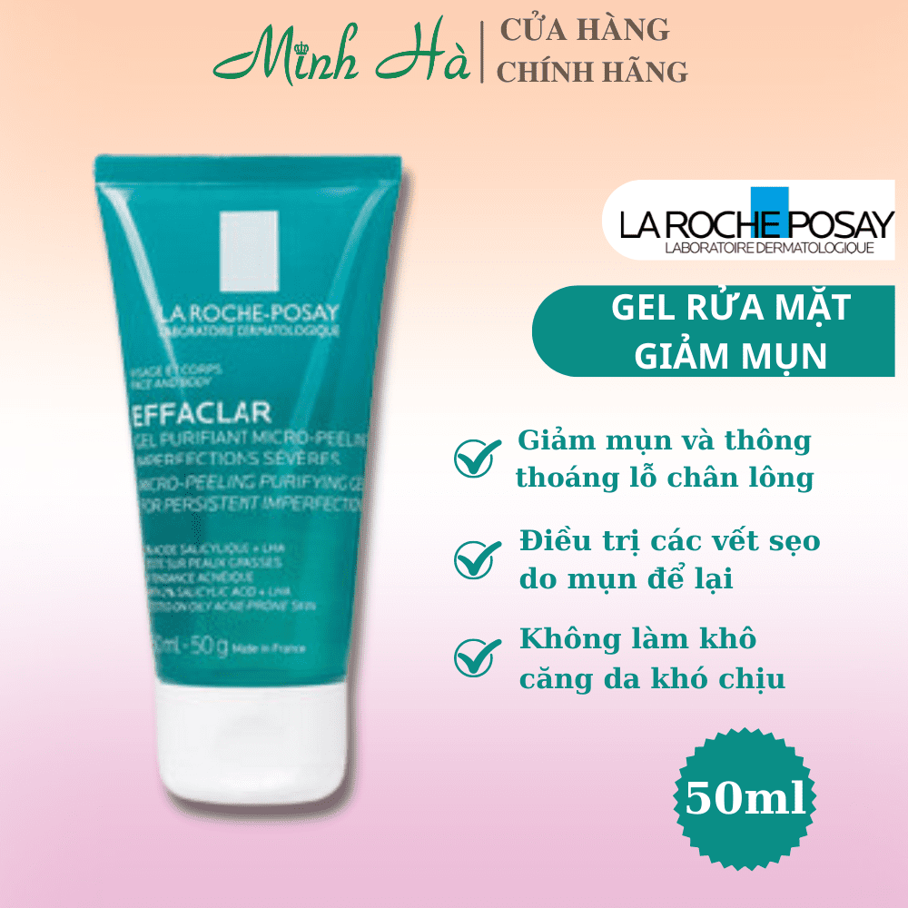 Gel rửa mặt & tắm La Roche-Posay Effaclar Micro-Peeling Purifying Gel 50ml làm sạch & giảm mụn
