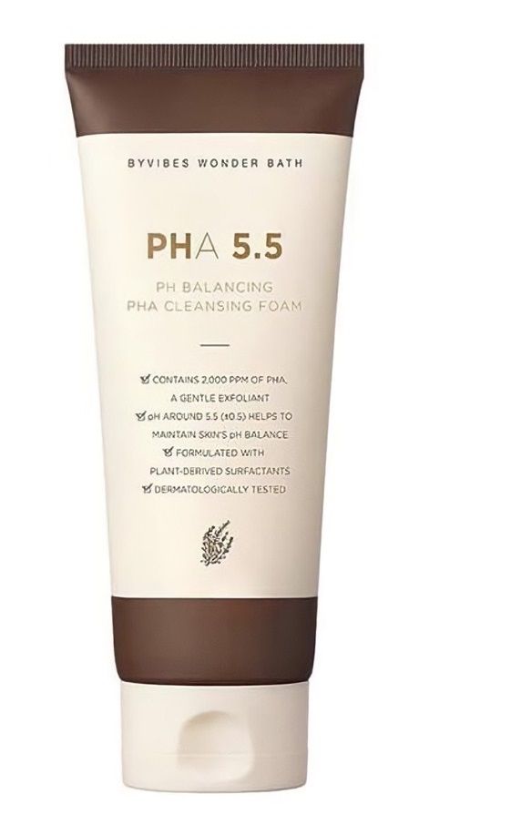 Sữa rửa mặt Byvibes Wonder Bath PHA 5.5 PH Balancing PHA Cleansing Foam 150ml giúp làm sạch các tế bào da chết