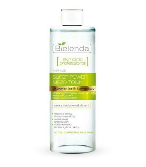 Nước hoa hồng Bielenda Skin Clinic Professional Anti Age Super Power Mezo Tonic xanh lá 200ml dành cho da dầu mụn