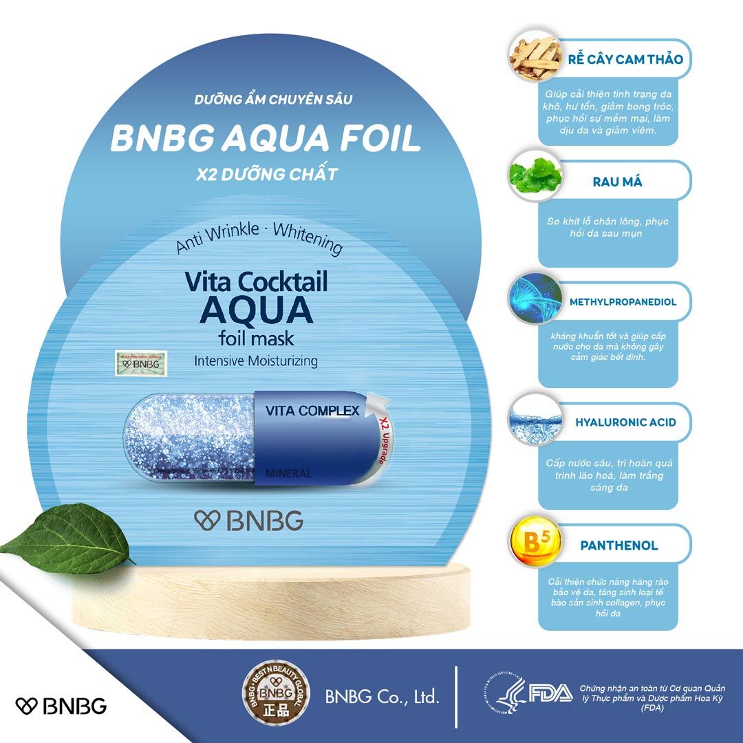 Mặt nạ giấy BNBG Vita Cocktail Age Foil mask Complex 2X 30ml/miếng cấp ẩm, chống lão hóa, dưỡng sáng da