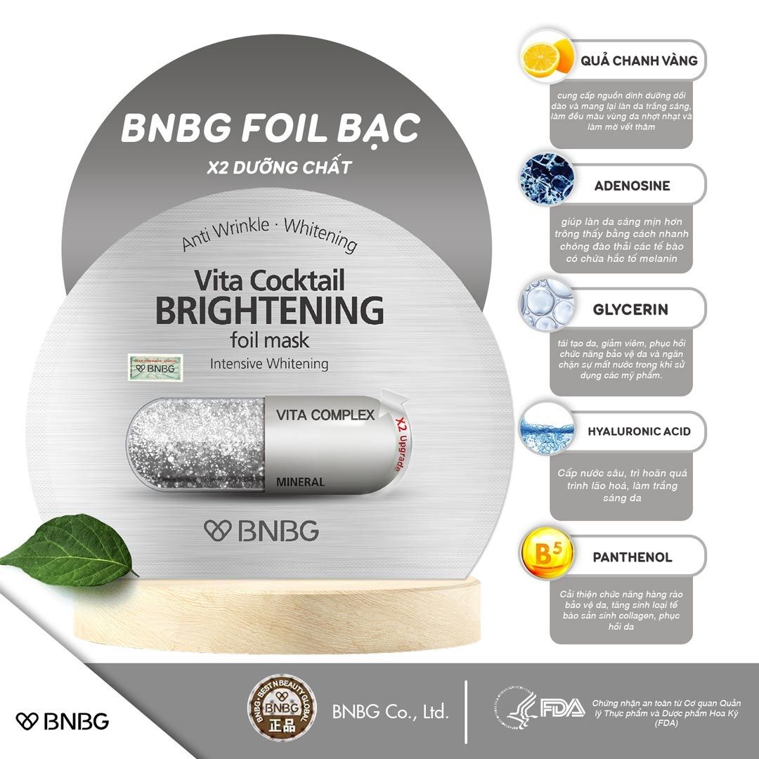 Mặt nạ giấy BNBG Vita Cocktail Age Foil mask Complex 2X 30ml/miếng cấp ẩm, chống lão hóa, dưỡng sáng da