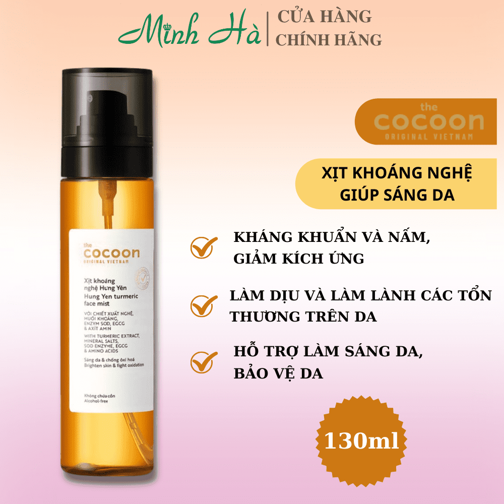 Xịt khoáng nghệ Hưng Yên Cocoon Turmeric Face Mist 130ml giúp làm sáng da và chống oxy hóa