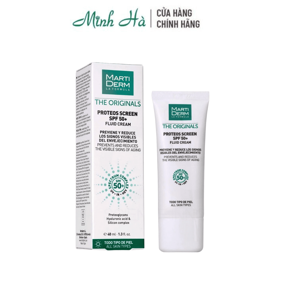 Kem chống nắng MartiDerm The Originals Proteos Screen SPF50+ Fluid Cream 40ml chống nắng phổ rộng bảo vệ da hiệu quả