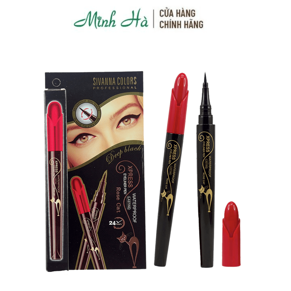 Kẻ mắt Sivanna Color Deep Black Xpress Rose Cat Eyeliner Pen WaterProof siêu mảnh 2g chống thấm nước, không bị trôi