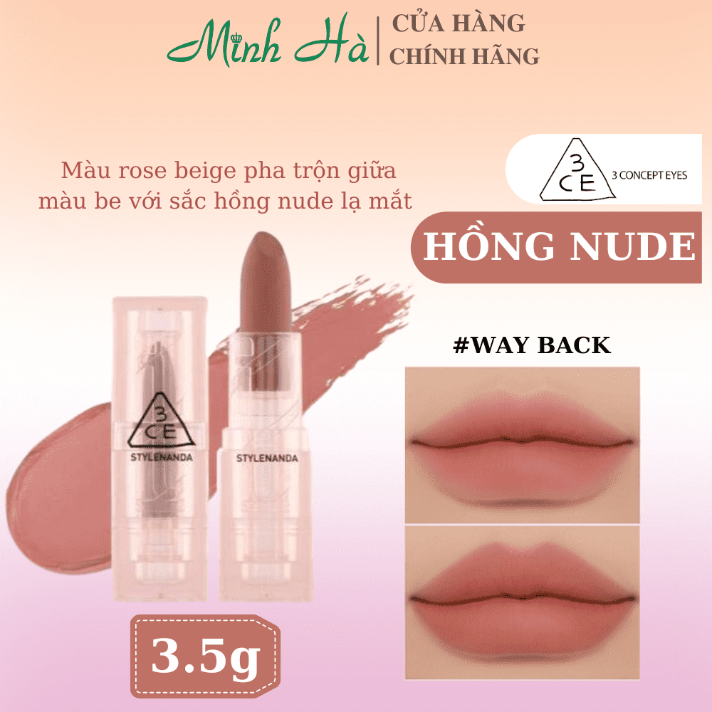 Son 3CE Soft Matte Lipstick 3.5g mềm, lì và nhẹ môi