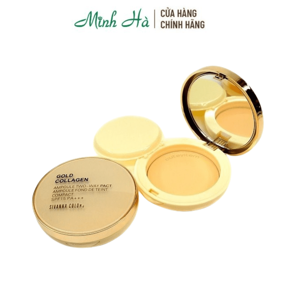 Phấn phủ Sivanna Colors Gold Collagen Ampoule Two Way Pact HF675 SPF15 PA++ 10g tone 21 giúp da bạn săn chắc, mịn màng